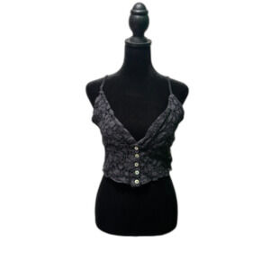 Urban Outfitters Gray Lace Button-Down Cropped Cami - Size L - Boho Festival